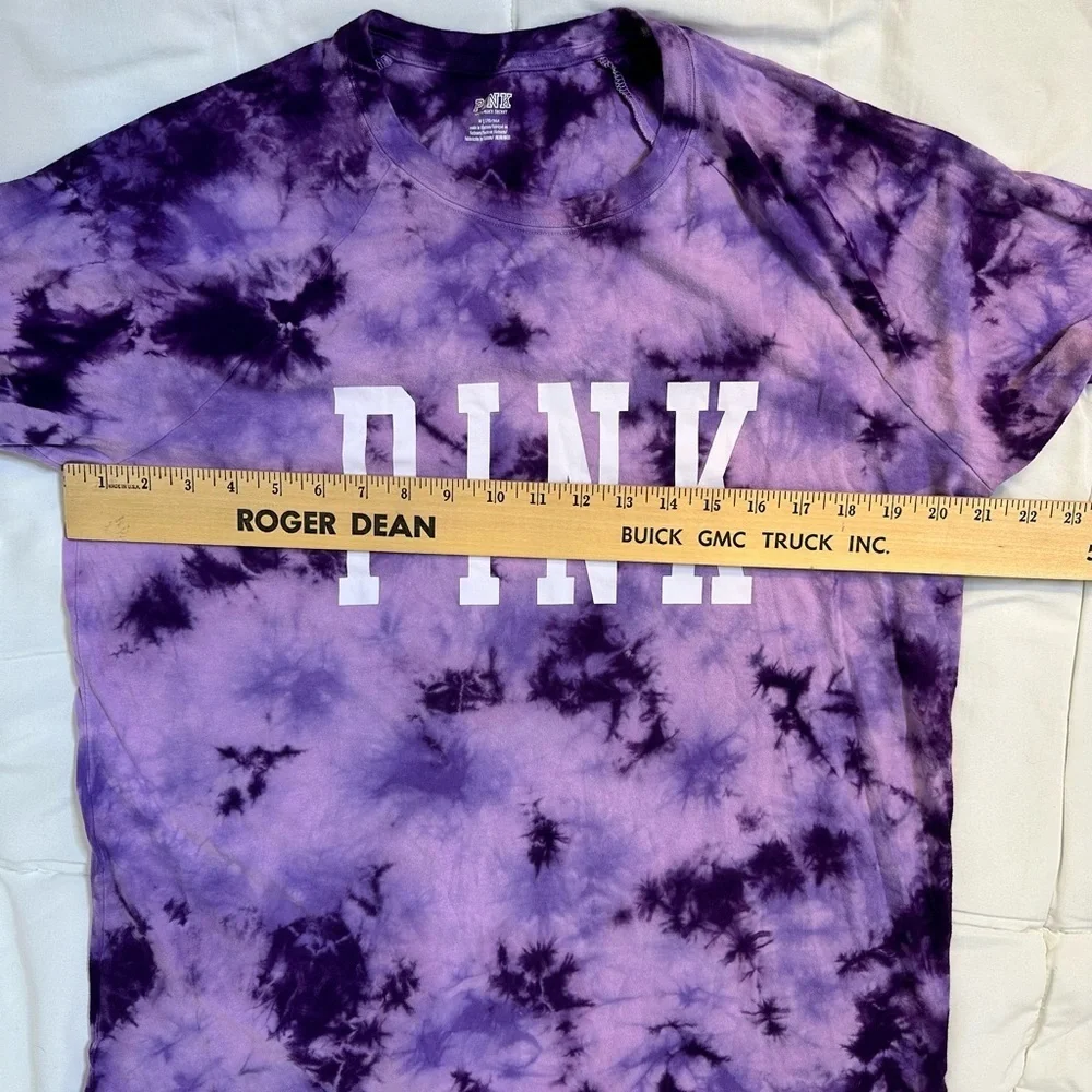 Victoria Secret Oversized Purple Tie-Dye 3/4 Sleeve Retro Tee  Y2K Relaxed Fit - Picture 8 of 9